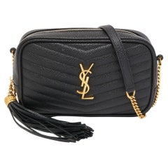 Saint Laurent Black Matelassé Leather Mini Lou Shoulder Bag