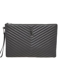 Saint Laurent Black Matelasse Leather Monogram Clutch