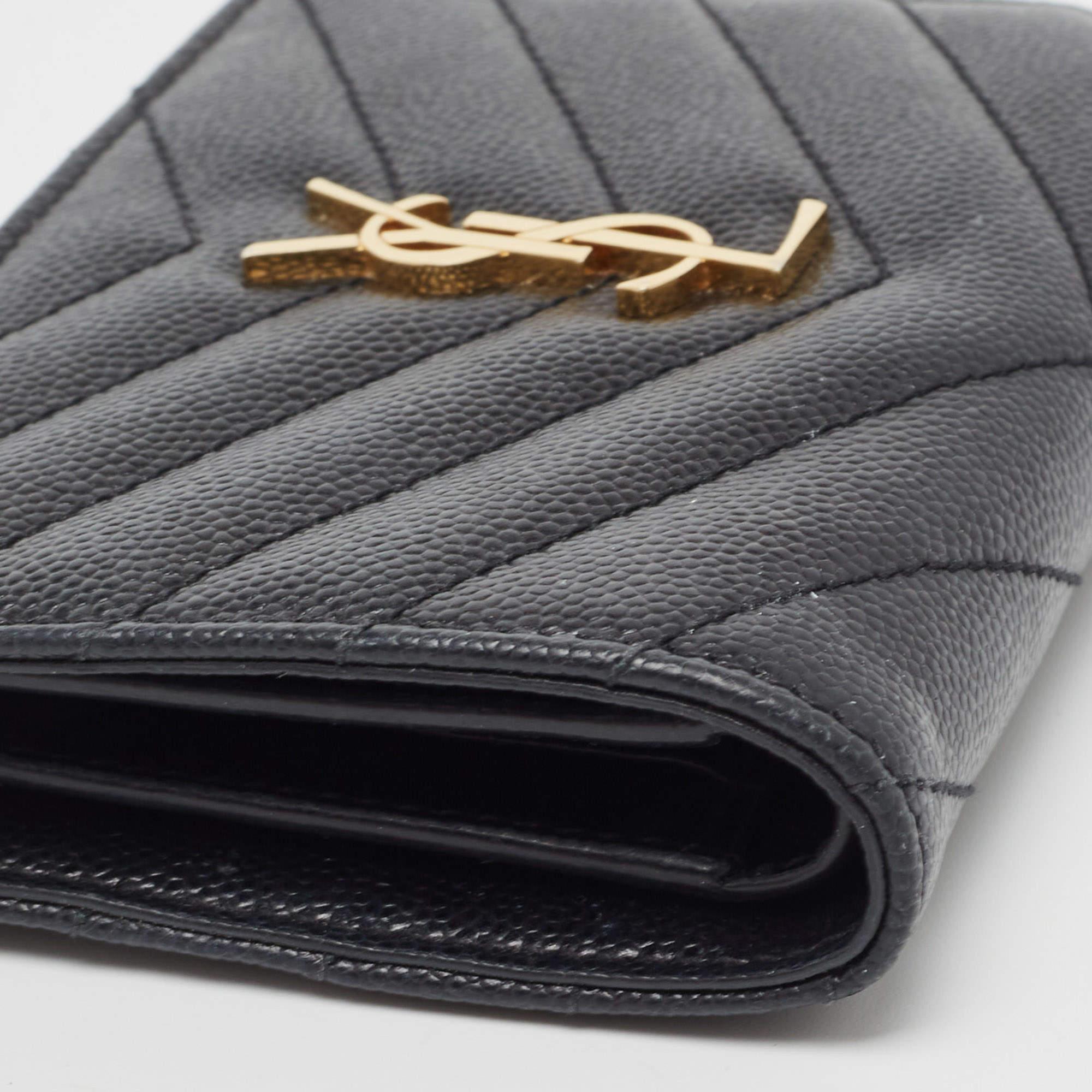 Women's Saint Laurent Black Matelasse Leather Monogram Compact Wallet