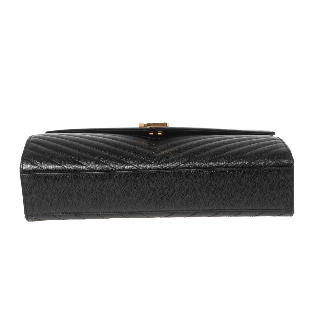 Saint Laurent Black Matelassé Leather Monogram Envelope Shoulder Bag In Good Condition In Dubai, Al Qouz 2