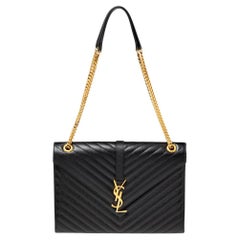 Saint Laurent Black Matelassé Leather Monogram Envelope Shoulder Bag