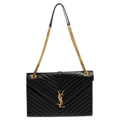 Saint Laurent Black Matelassé Leather Monogram Envelope Shoulder Bag