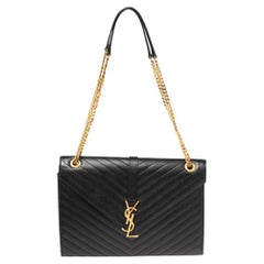 Saint Laurent Black Matelassé Leather Monogram Envelope Shoulder Bag