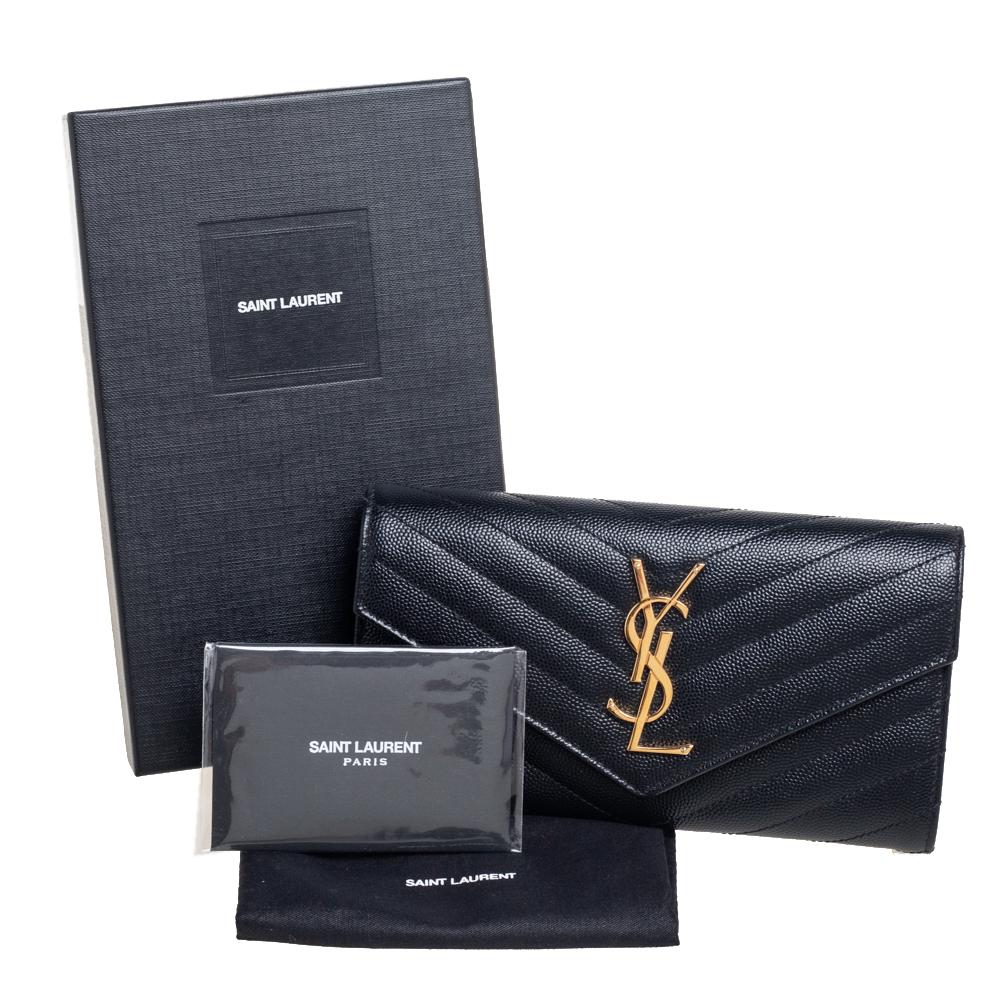 Saint Laurent Black Matelassé Leather Monogram Envelope Wallet 3