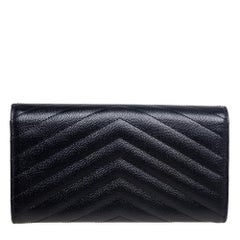 Saint Laurent Portemonnaie aus schwarzem Matelas und Leder mit Monogramm