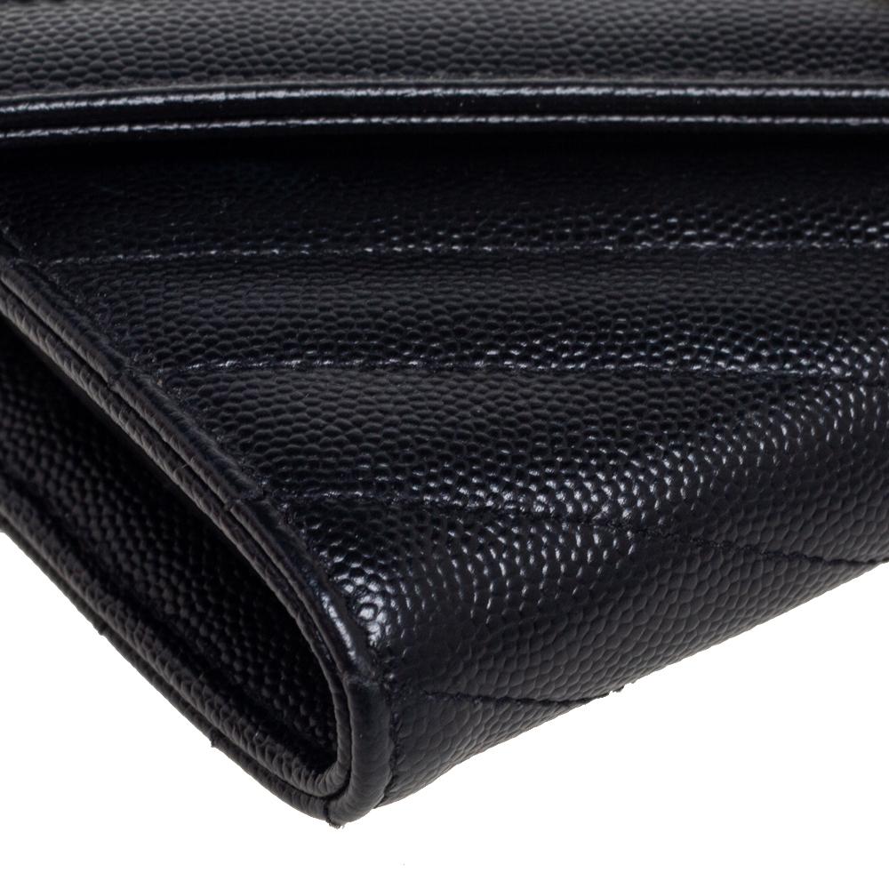 Saint Laurent Black Matelassé Leather Monogram Envelope Wallet In Good Condition In Dubai, Al Qouz 2