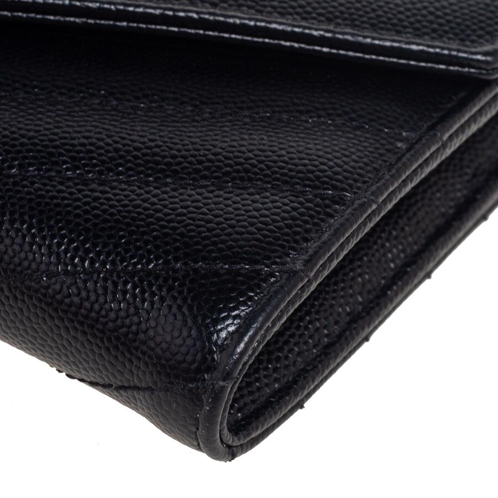 Women's Saint Laurent Black Matelassé Leather Monogram Envelope Wallet