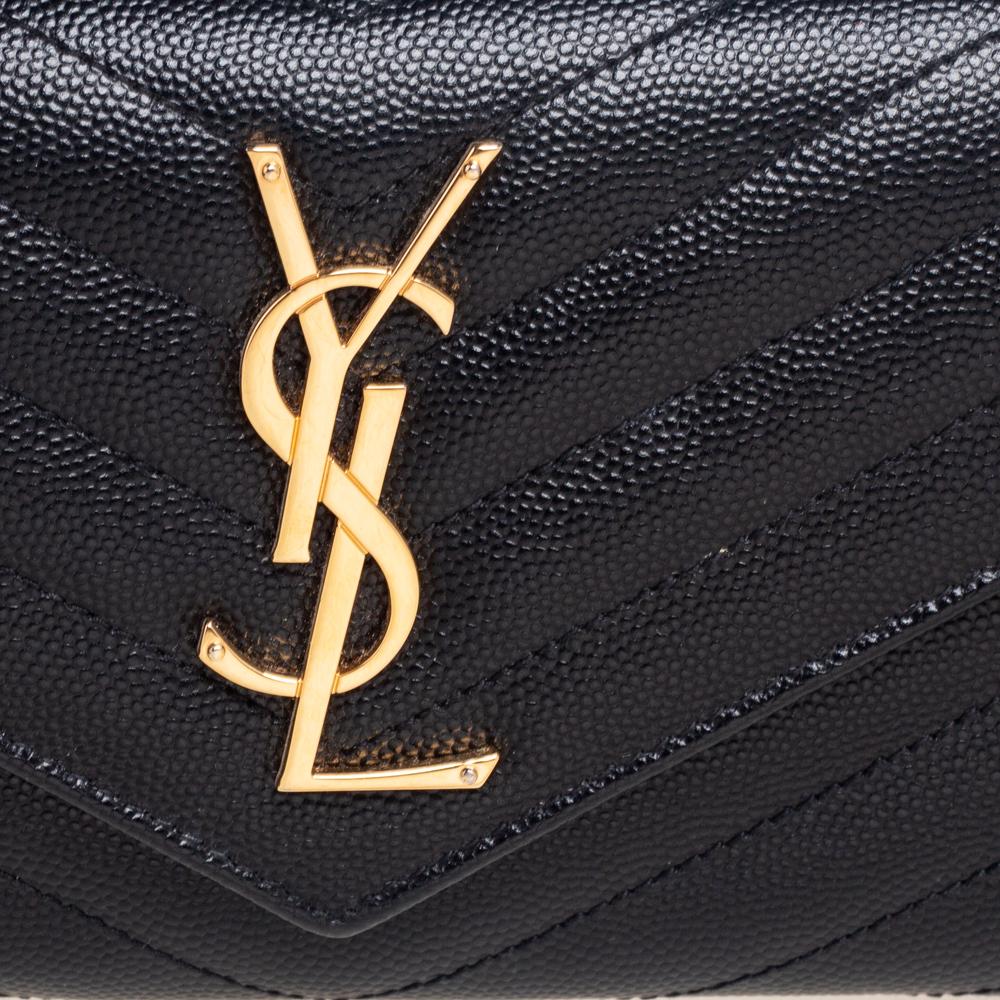 Saint Laurent Black Matelassé Leather Monogram Envelope Wallet 1