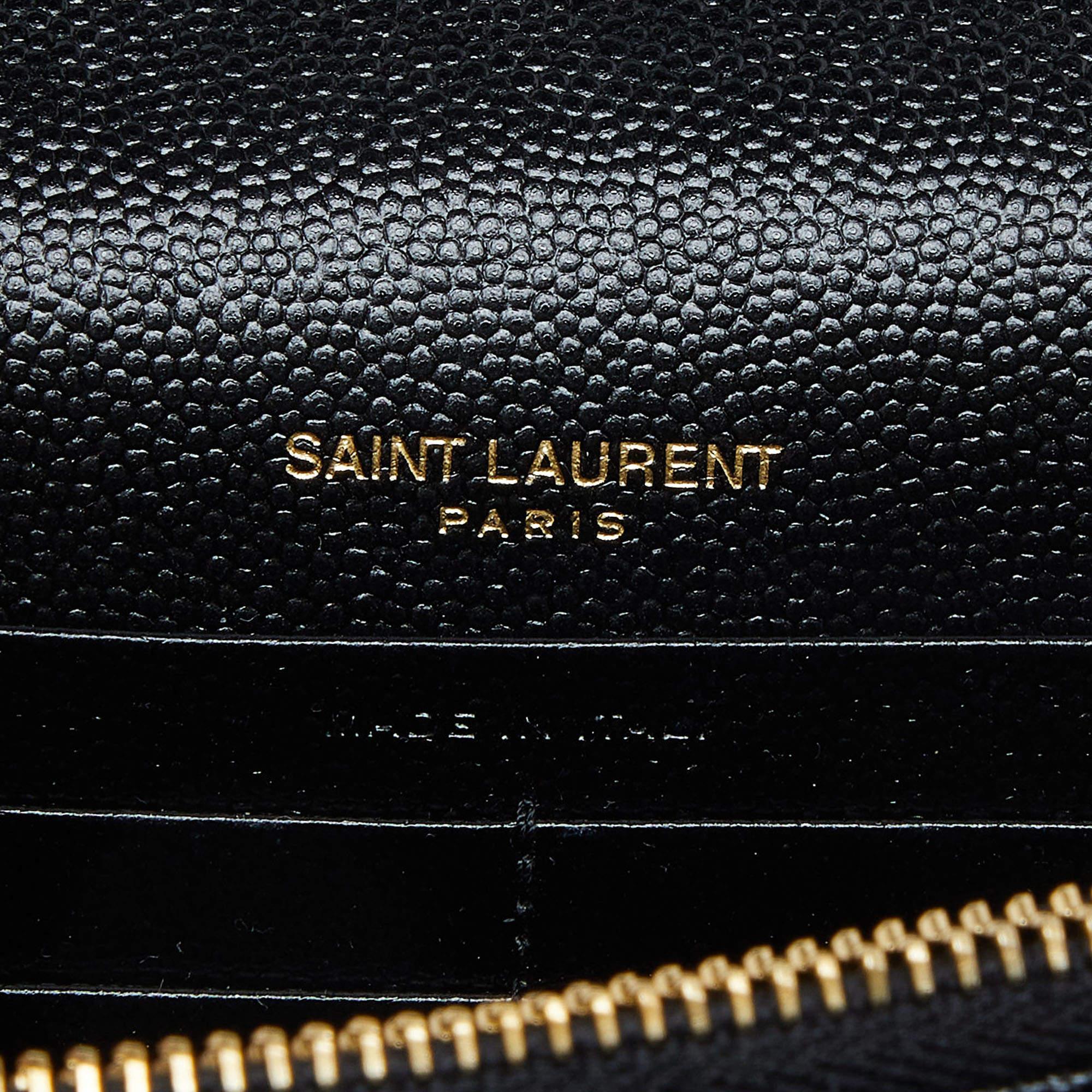 Saint Laurent Black Matelasse Leather Monogram Envelope Wallet on Chain 2