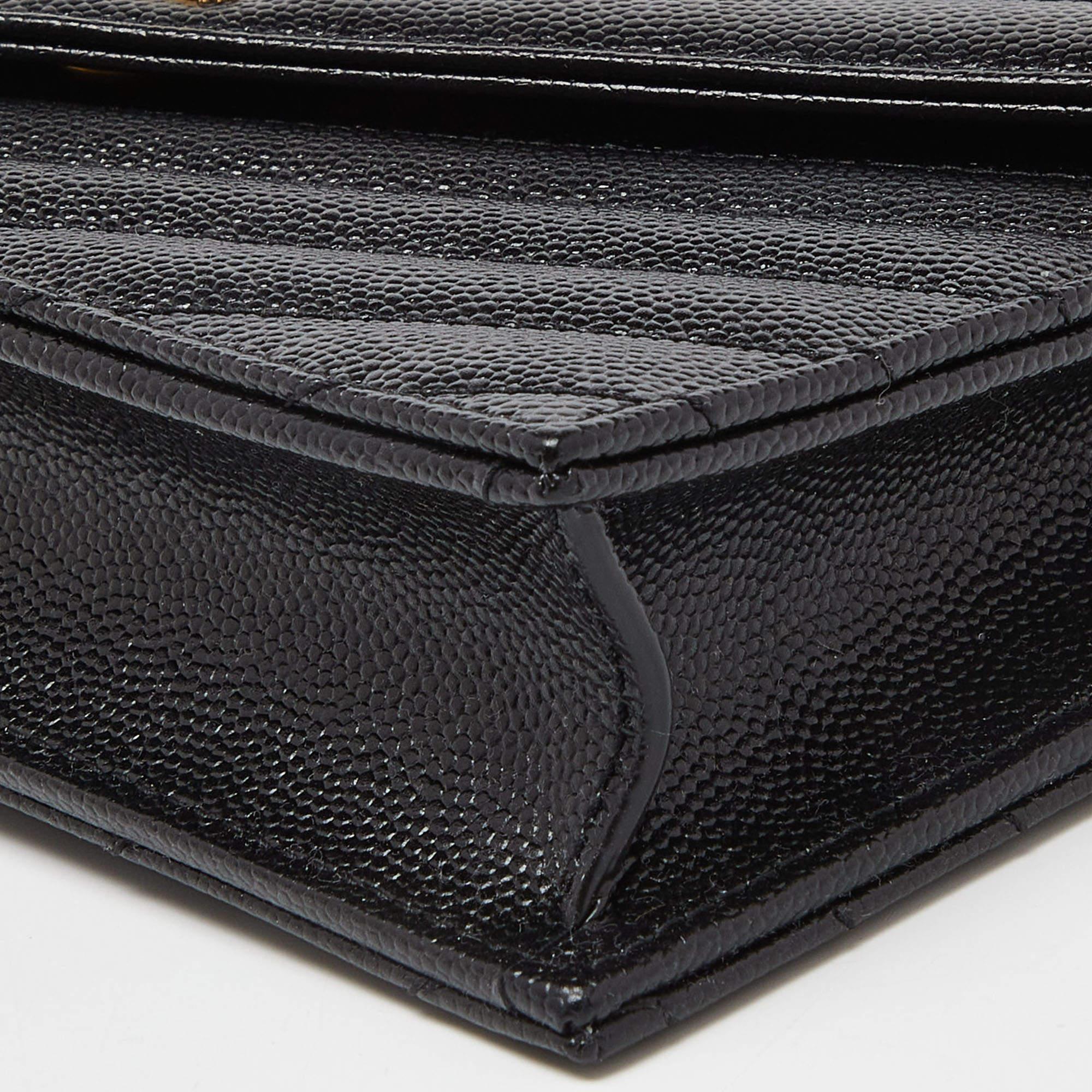 Saint Laurent Black Matelasse Leather Monogram Envelope Wallet on Chain 4