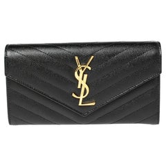 Saint Laurent Black Matelassé Leather Monogram Flap Wallet