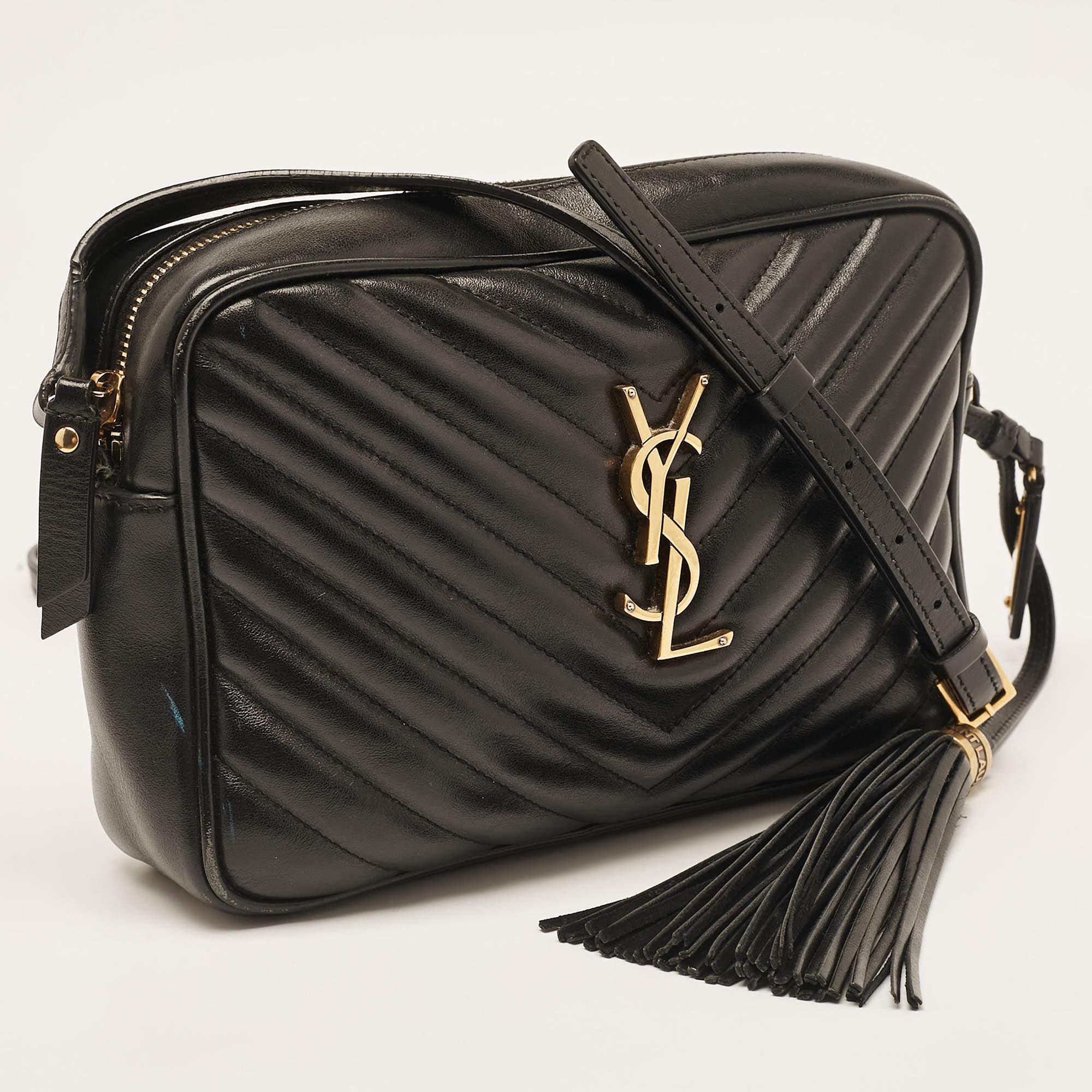 Saint Laurent Black Matelassé Leather Monogram Lou Camera Bag In Fair Condition In Dubai, Al Qouz 2