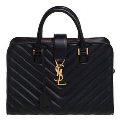 Saint Laurent Black Matelasse Leather Small Monogram Cabas Tote