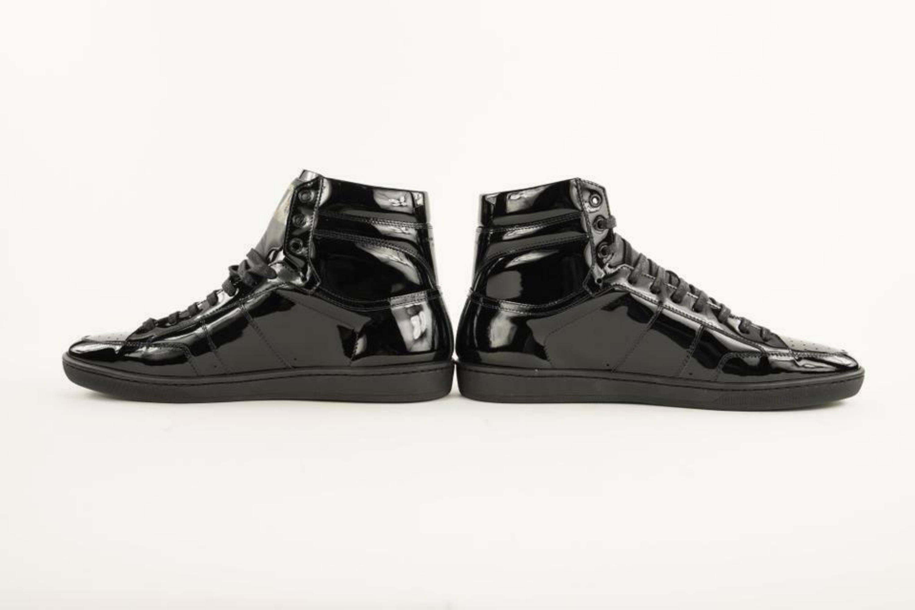 Saint Laurent Black Men's 43 US10 Patent Court Classic High Sneaker M418026 2