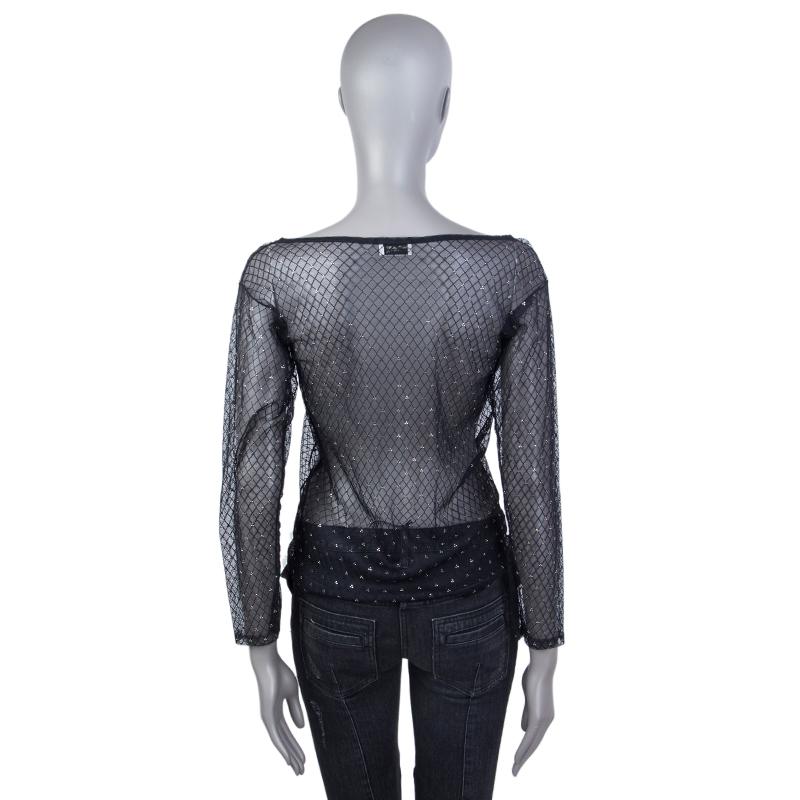 Black SAINT LAURENT black mesh BEAD EMBELLISHED SHEER Shirt S For Sale