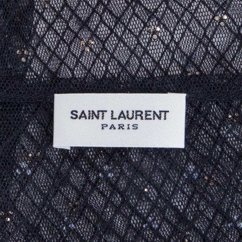 SAINT LAURENT black mesh BEAD EMBELLISHED SHEER Shirt S In Excellent Condition For Sale In Zürich, CH