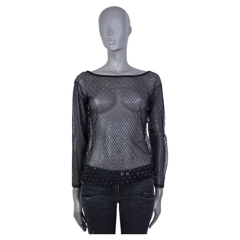 SAINT LAURENT black mesh BEAD EMBELLISHED SHEER Shirt S For Sale