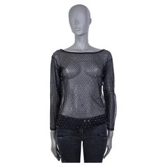 SAINT LAURENT black mesh BEAD EMBELLISHED SHEER Shirt S