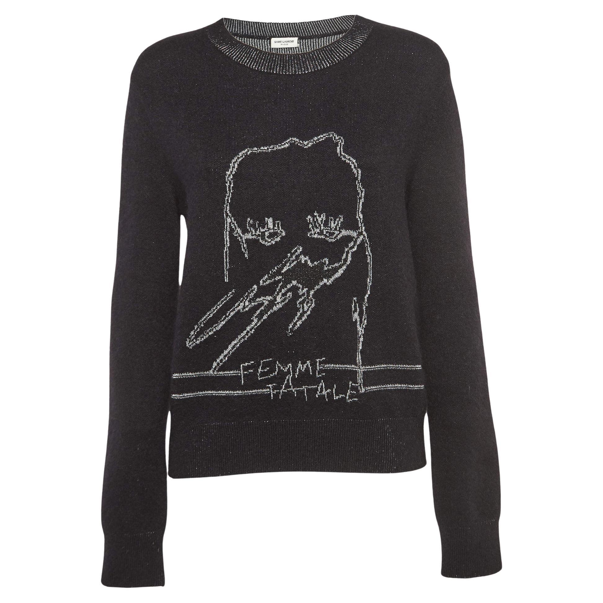 Saint Laurent Black/Metallic Femme Fatale Wool Blend Sweater L For Sale