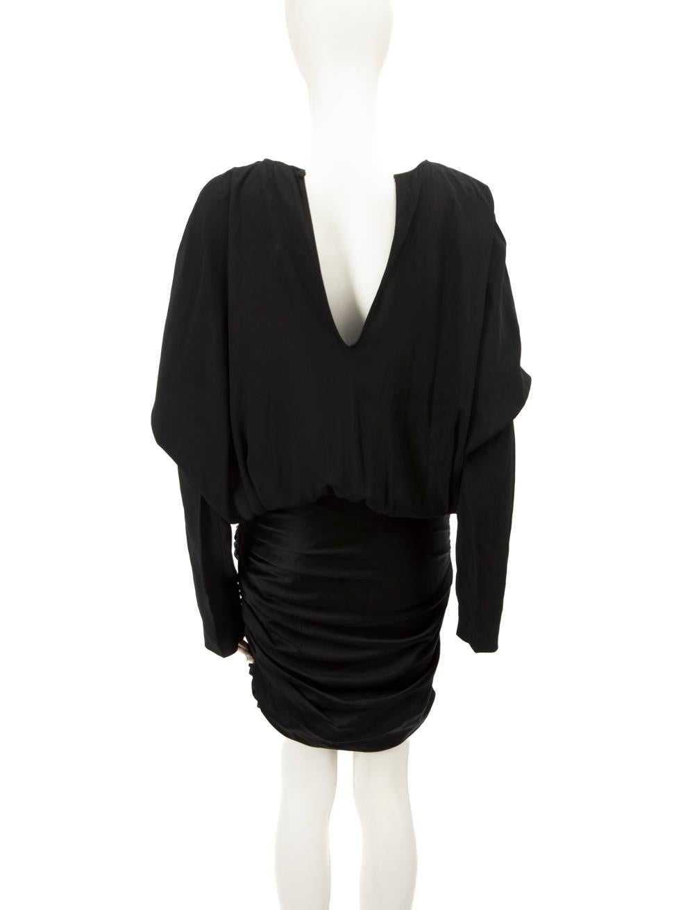 Saint Laurent Black Mini Batwing Sleeve Dress Size M In Good Condition For Sale In London, GB