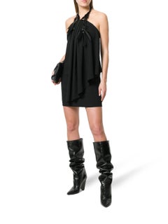 Saint Laurent Black Mini Halter Silk Crepe Dress Size 38