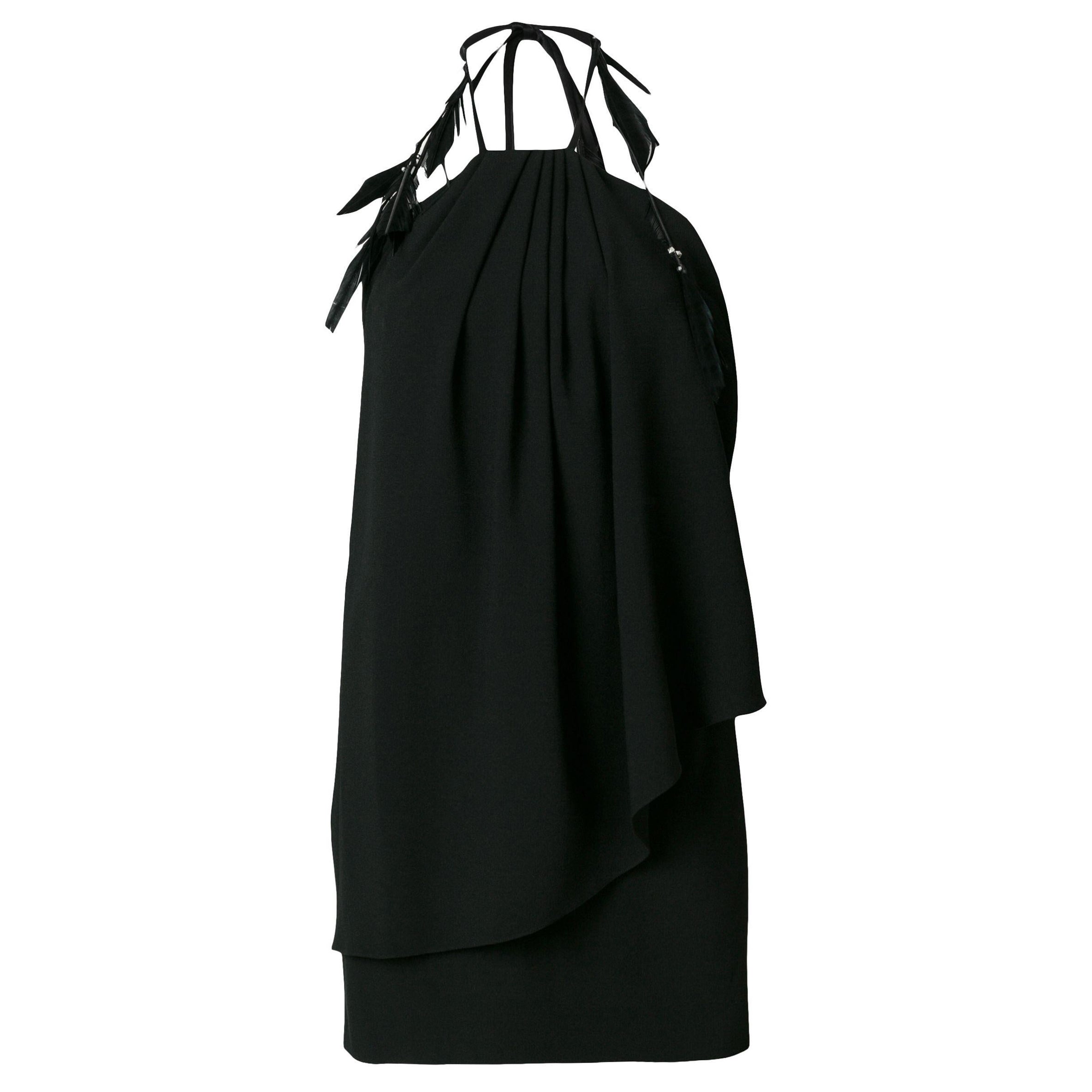 Saint Laurent - Mini robe noire en crêpe de soie avec dos nu, taille 38