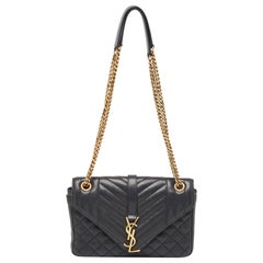 Saint Laurent Black Mix Matelasse Leather Medium Envelope Chain Bag