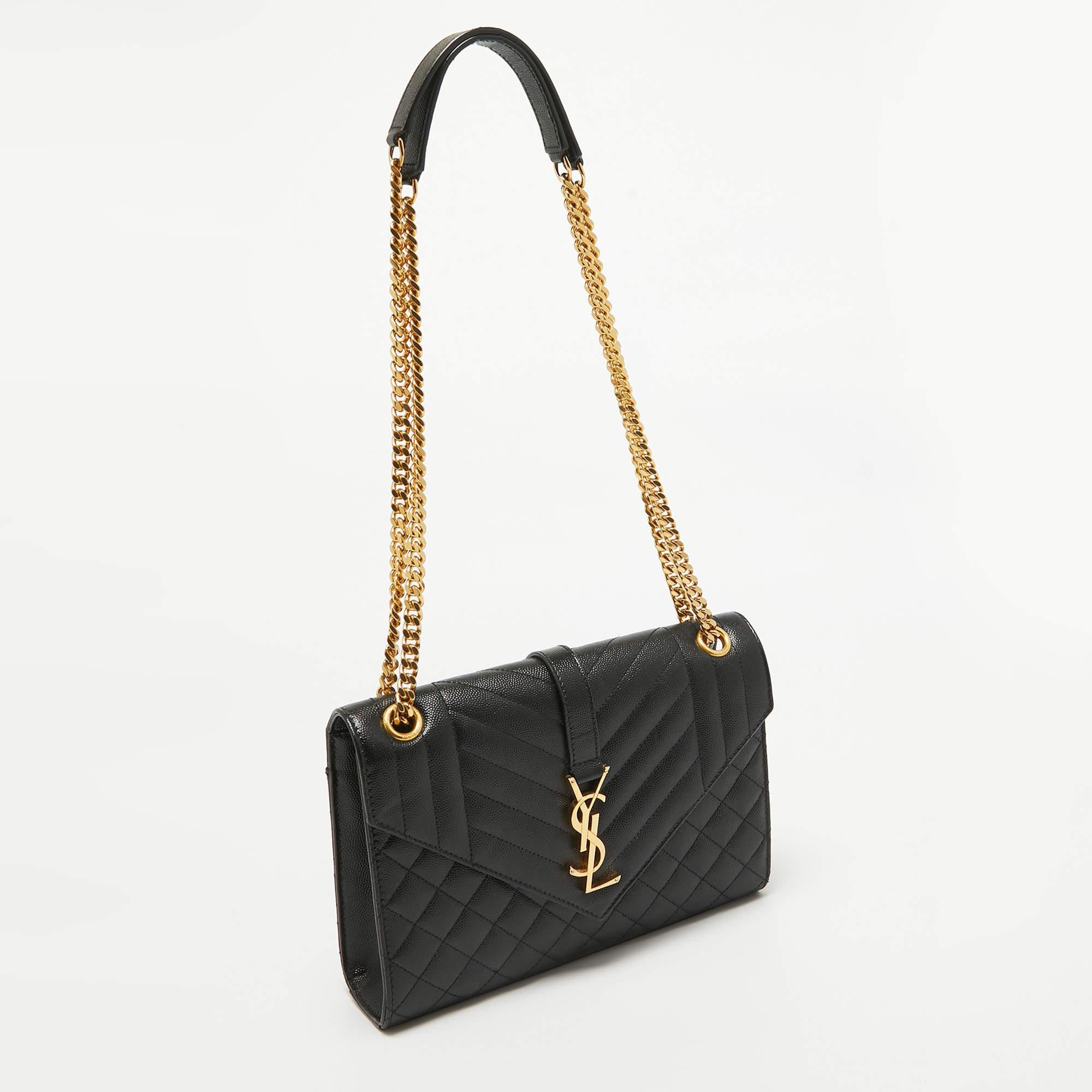 Noir Saint Laurent Black Mix Matelasse Leather Medium Envelope Chain Shoulder Bag