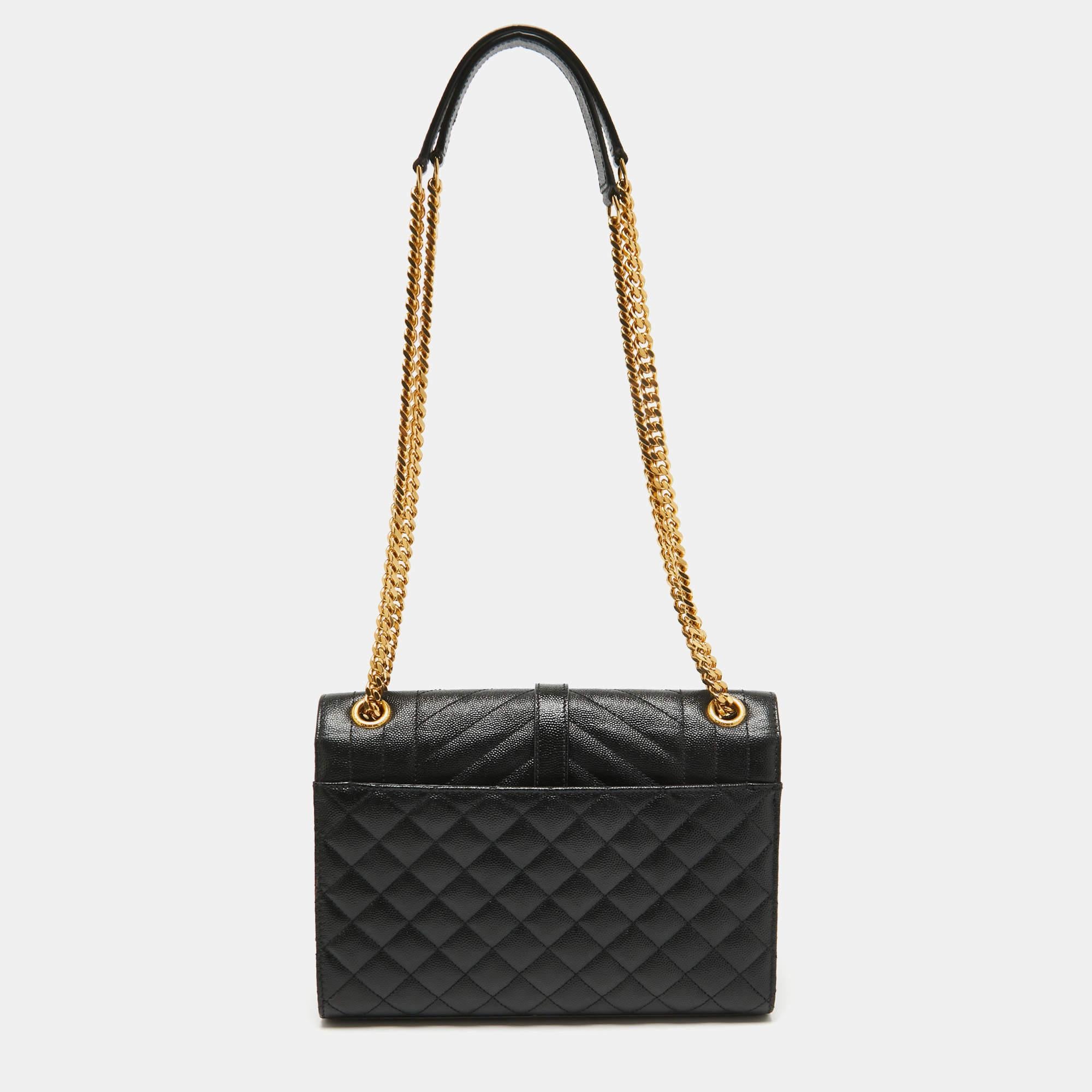 Saint Laurent Black Mix Matelasse Leather Medium Envelope Chain Shoulder Bag Bon état à Dubai, Al Qouz 2