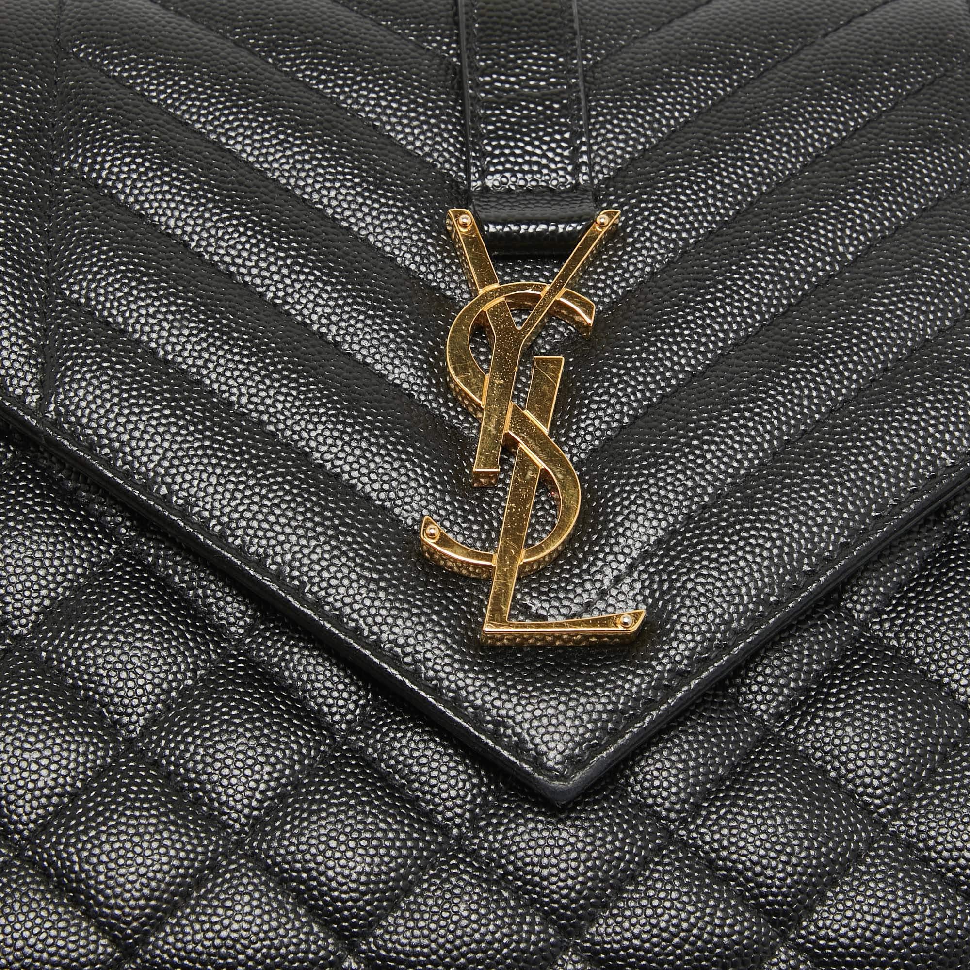  Saint Laurent Black Mix Matelasse Leather Medium Envelope Chain Shoulder Bag Pour femmes 