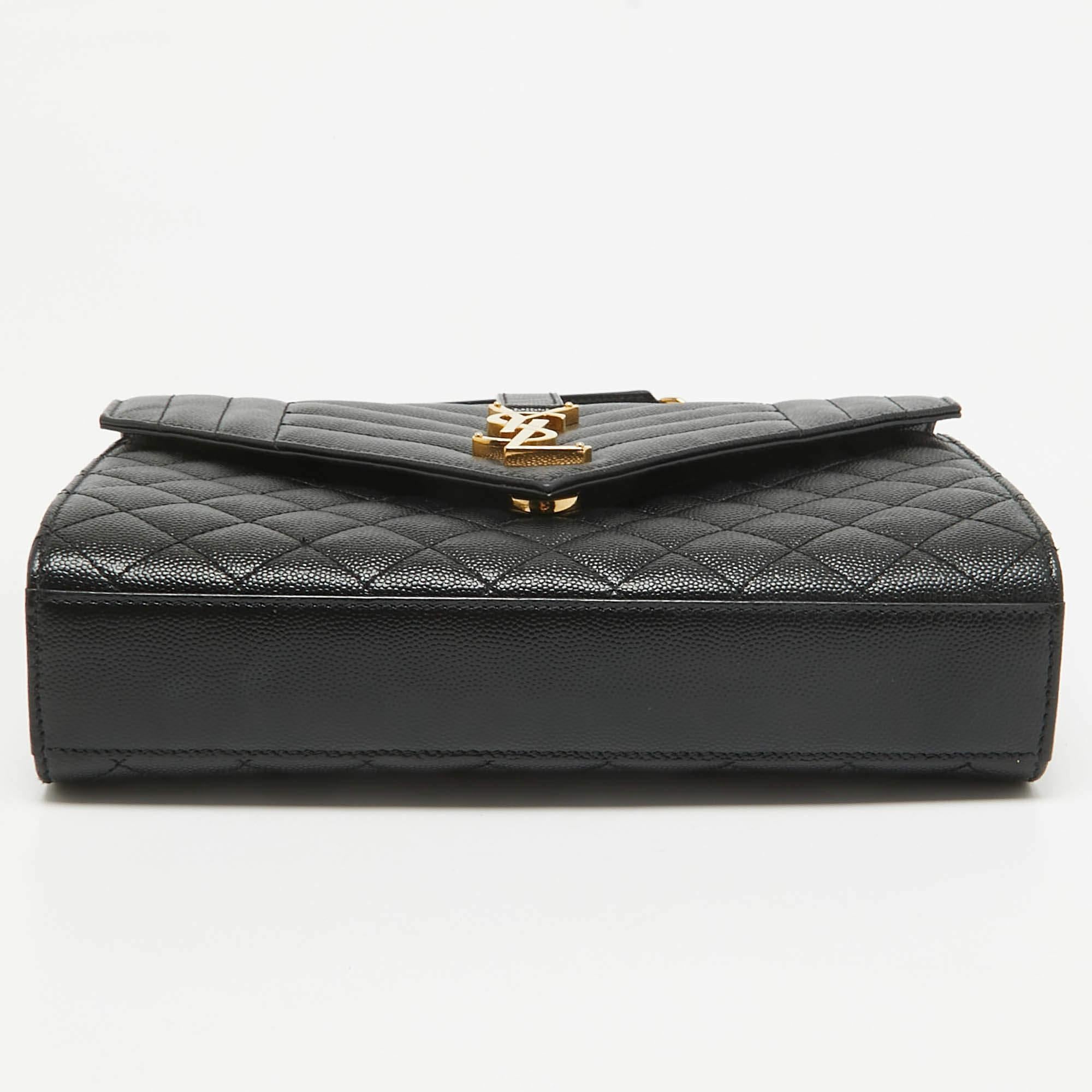 Saint Laurent Black Mix Matelasse Leather Medium Envelope Chain Shoulder Bag 1