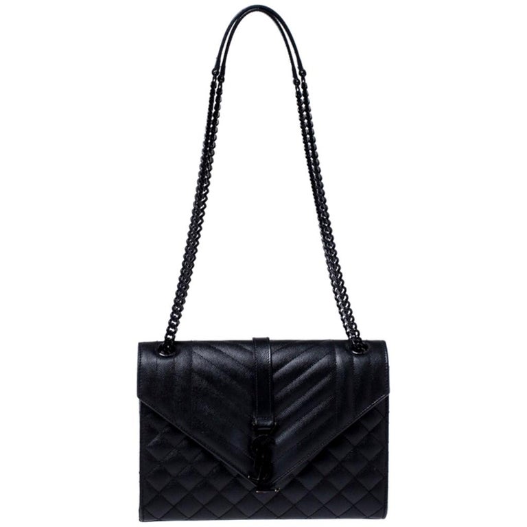 Saint Laurent Black Mix Matelasse Leather Medium Envelope Shoulder Bag ...