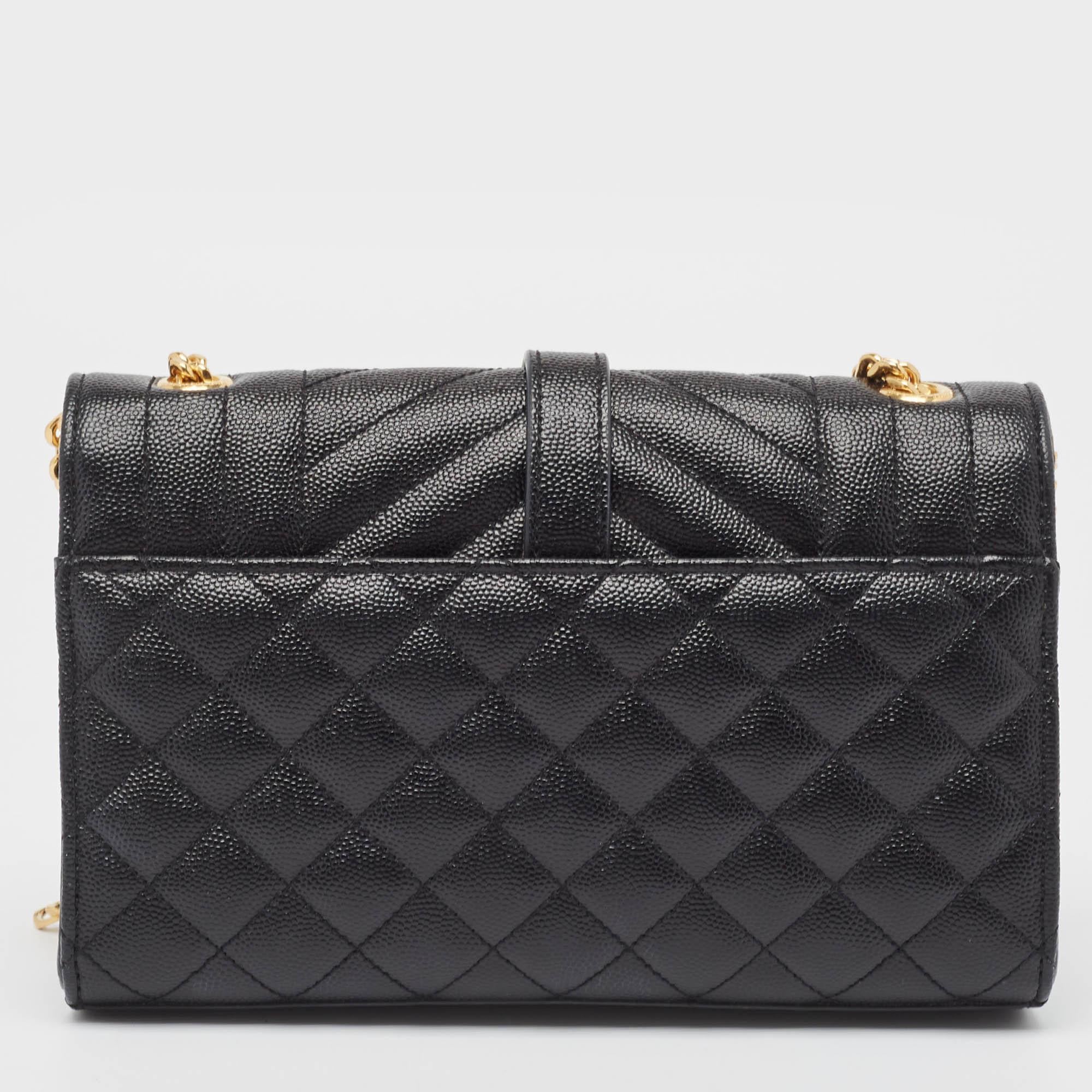 Saint Laurent Black Mix Quilted Leather Small Envelope Shoulder Bag 7