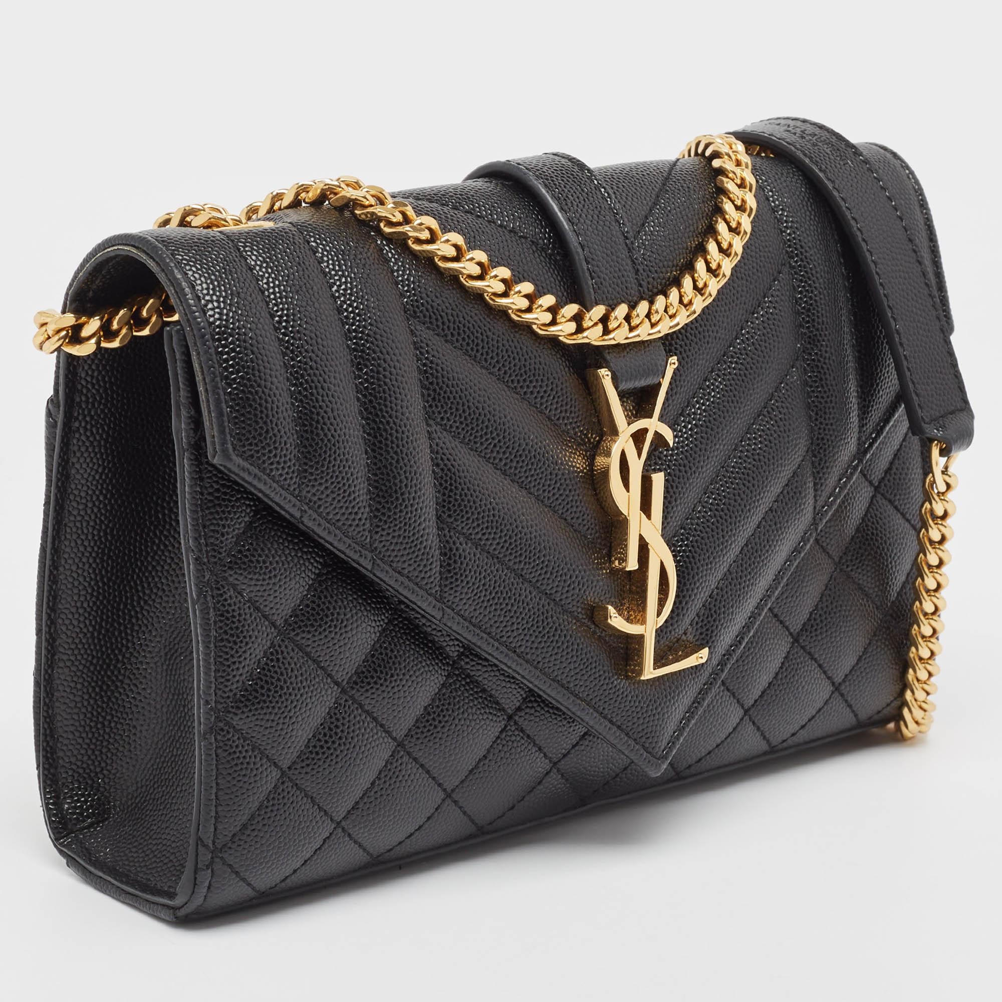 Saint Laurent Black Mix Quilted Leather Small Envelope Shoulder Bag In Good Condition In Dubai, Al Qouz 2