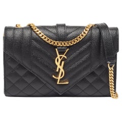 Saint Laurent Black Mix Quilted Leather Small Envelope Shoulder Bag