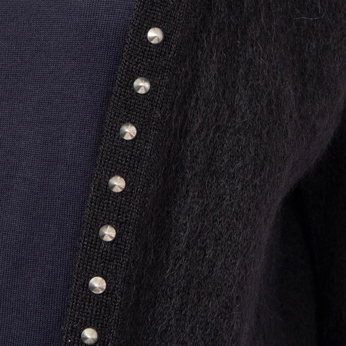 Black SAINT LAURENT black mohair 2016 STUDDED OPEN Cardigan Sweater M For Sale
