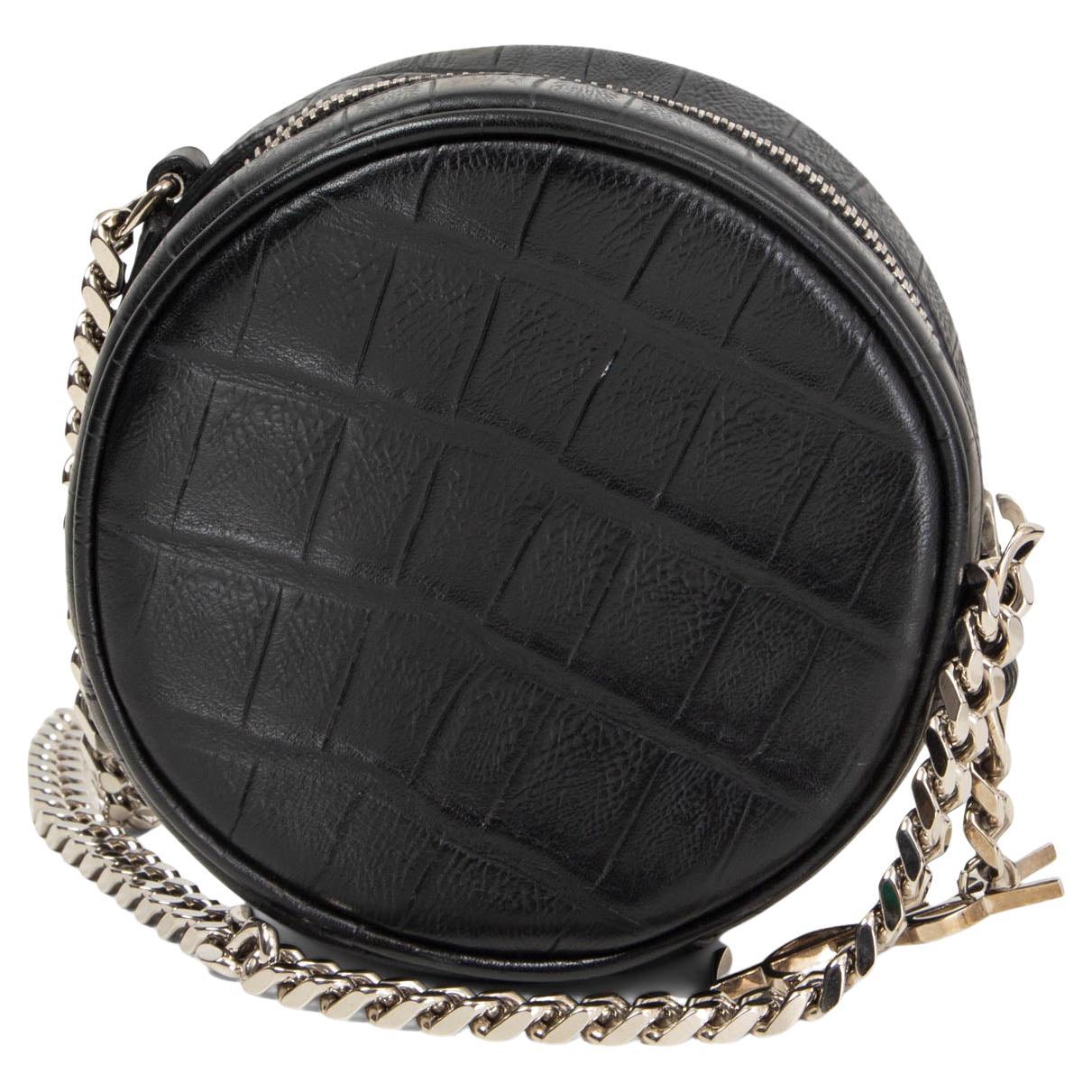 SAINT LAURENT black MONOGRAM BUBBLE SMALL CROCO Shoulder Bag For Sale