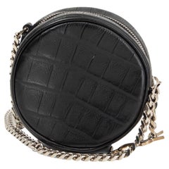SAINT LAURENT black MONOGRAM BUBBLE SMALL CROCO Shoulder Bag