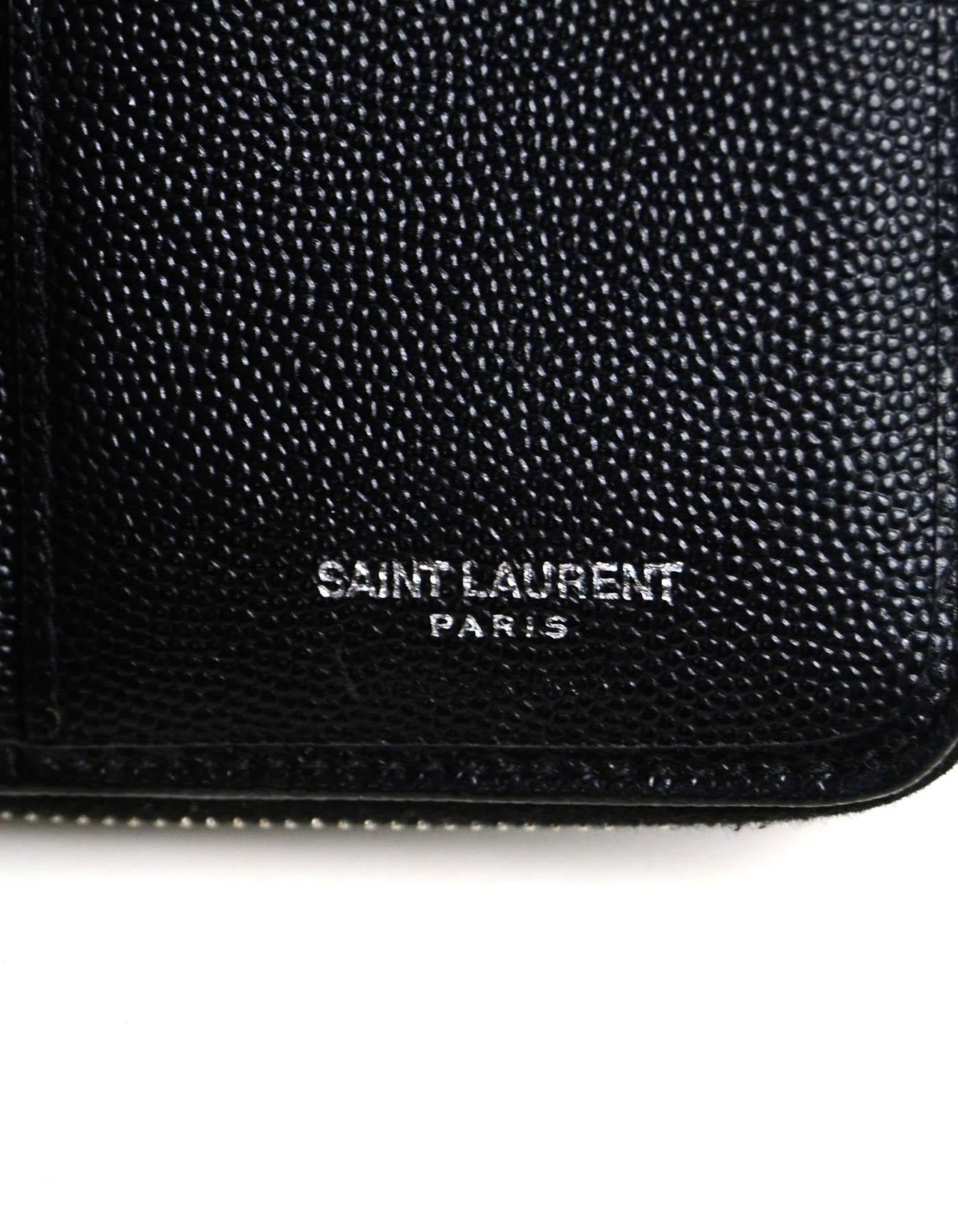 Women's Saint Laurent Black Monogram Chevron Leather Compact Zip Around Wallet For Sale