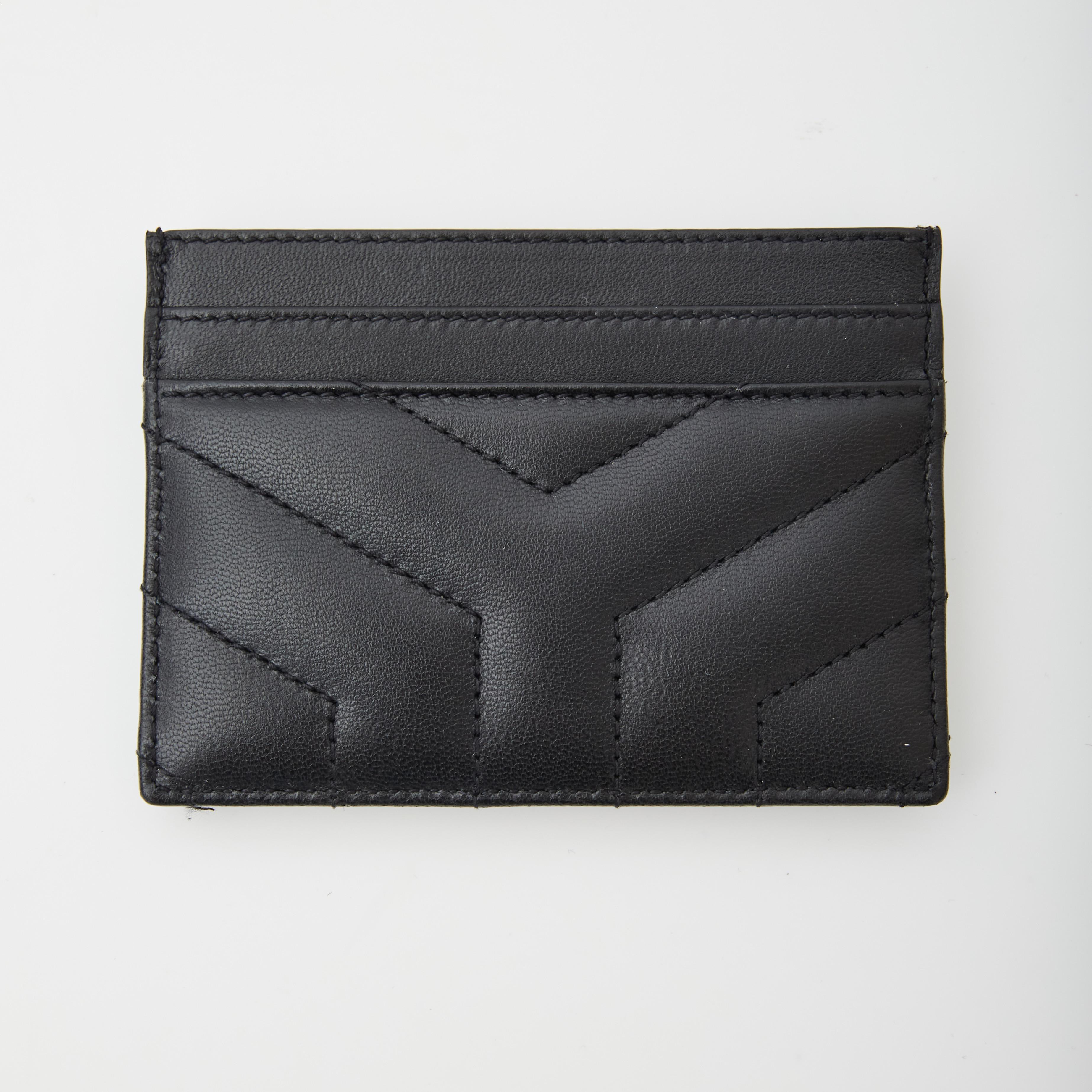 NIB SAINT LAURENT YSL CASSANDRE CARD CASE BLACK GRAIN DE POUDRE