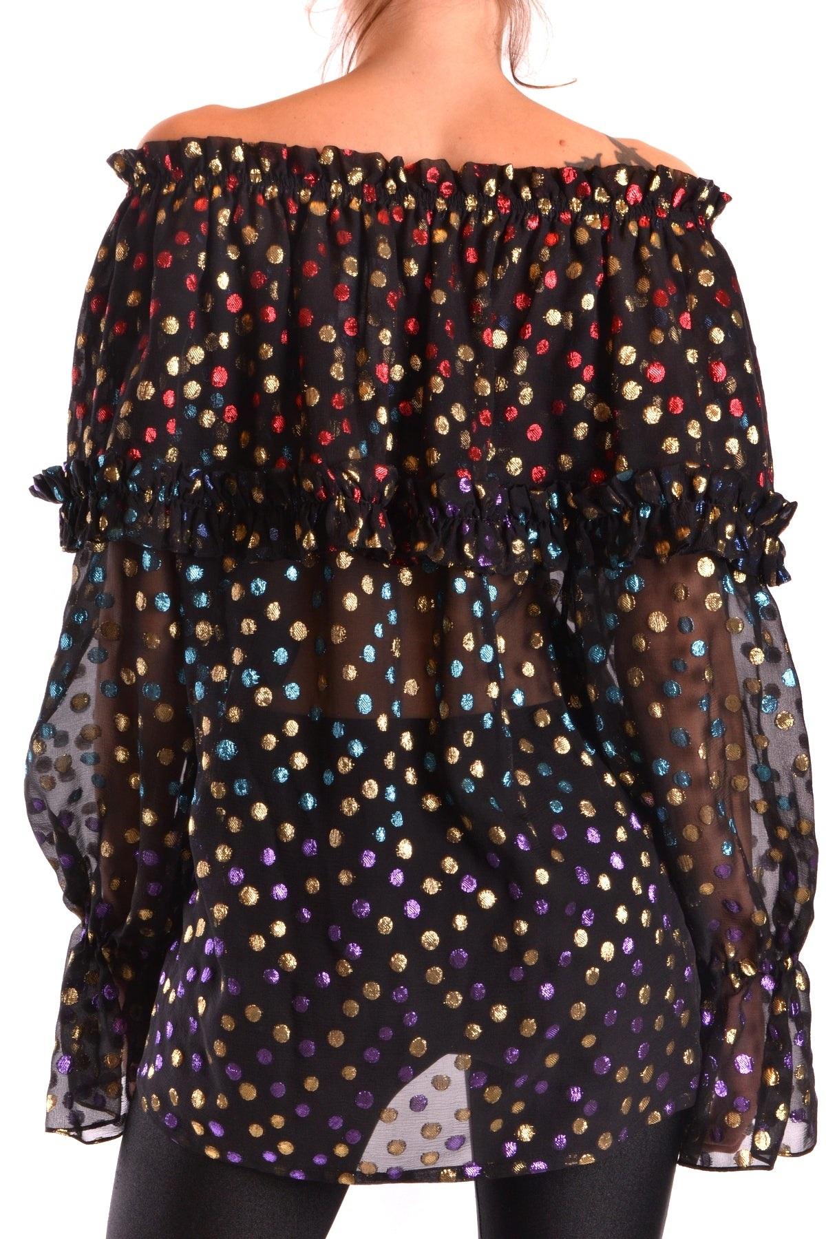 SAINT LAURENT  Black Off-Shoulder Fil Coupé Chiffon Polka Dot Blouse Top Fr. 42 In New Condition For Sale In Montgomery, TX