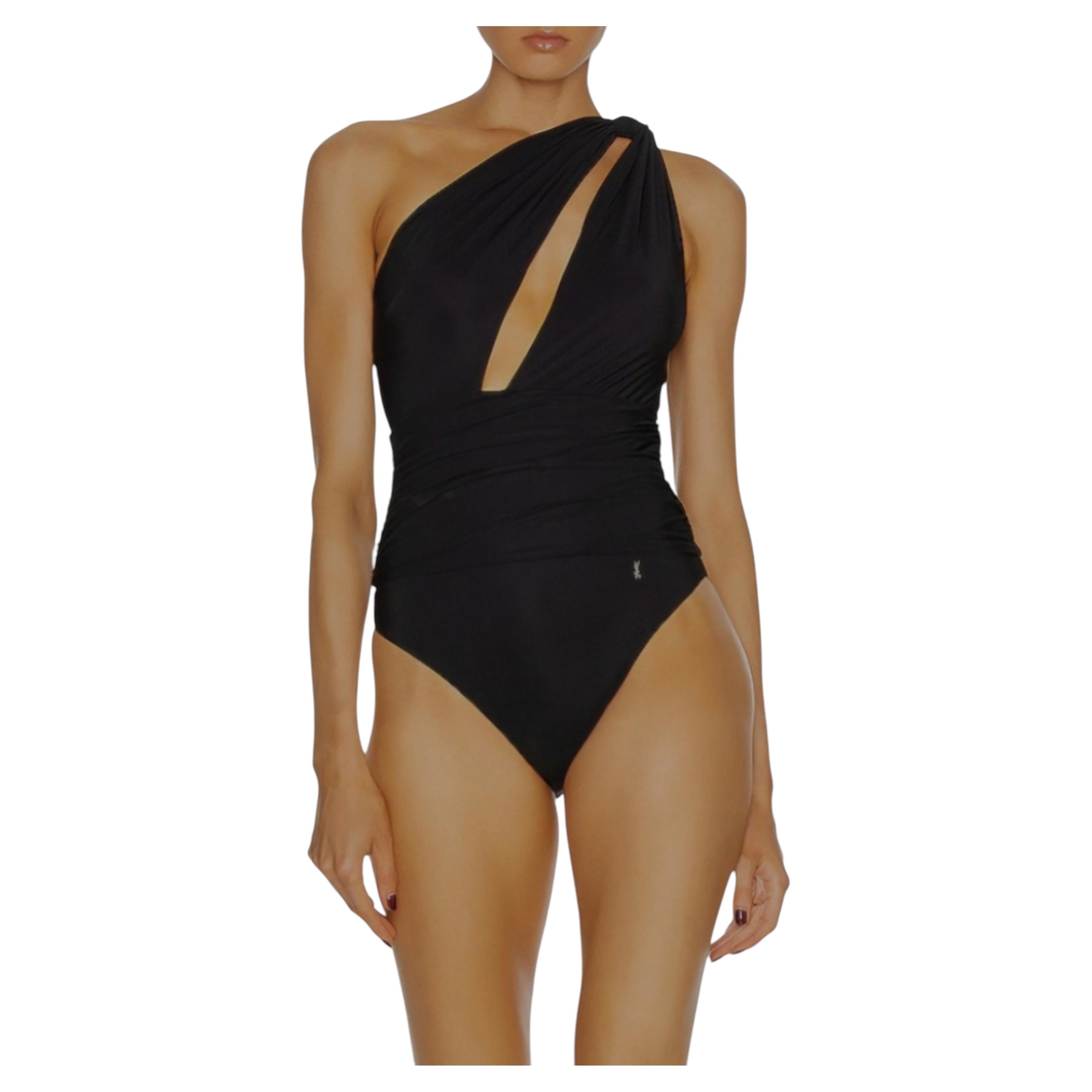 Saint Laurent Schwarz One Shoulder One Piece Badeanzug Größe S bodysuit im Angebot