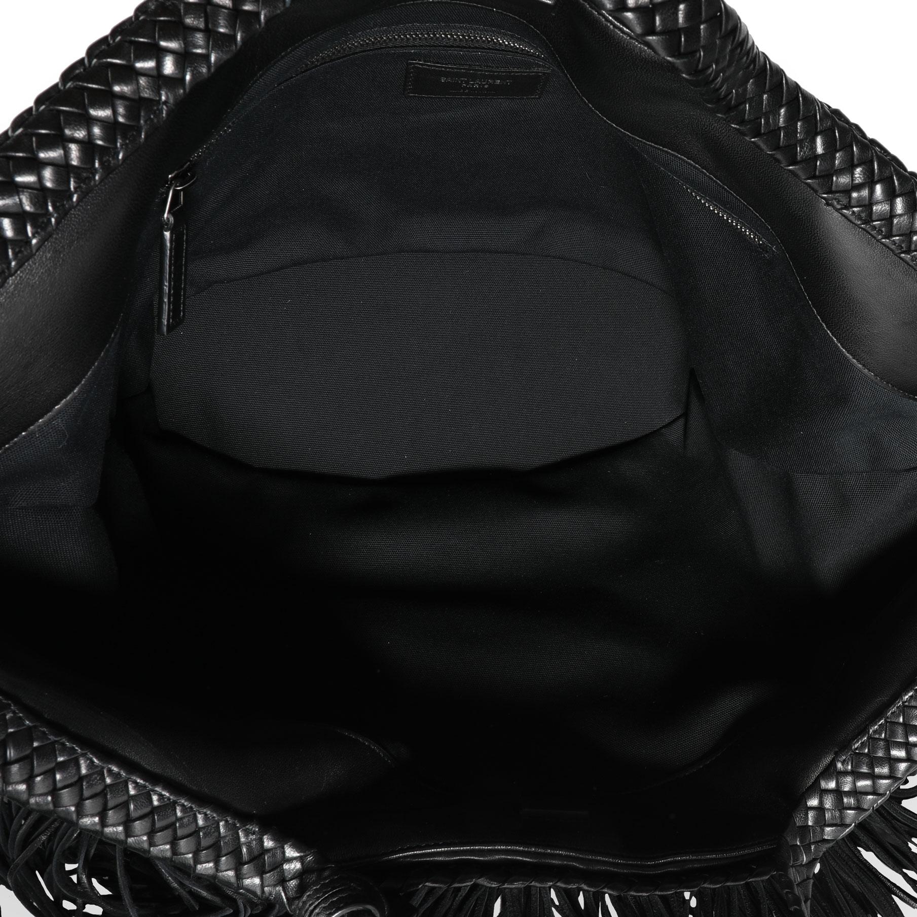 Saint Laurent Black Panier Fringed Leather Tote In Excellent Condition In New York, NY