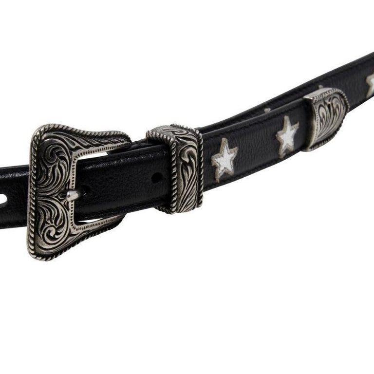Saint Laurent Black Paris Western Buckle Star Patch Leather  display picture 2
