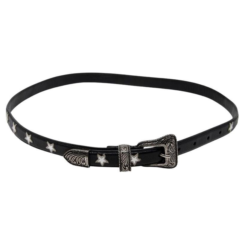 Saint Laurent - Ceinture 30 en cuir noir avec boucle en forme d'étoile, Paris Western en vente