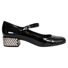SAINT LAURENT black patent BABIES STUDDED HEEL MARY JANE Pumps Shoes 39