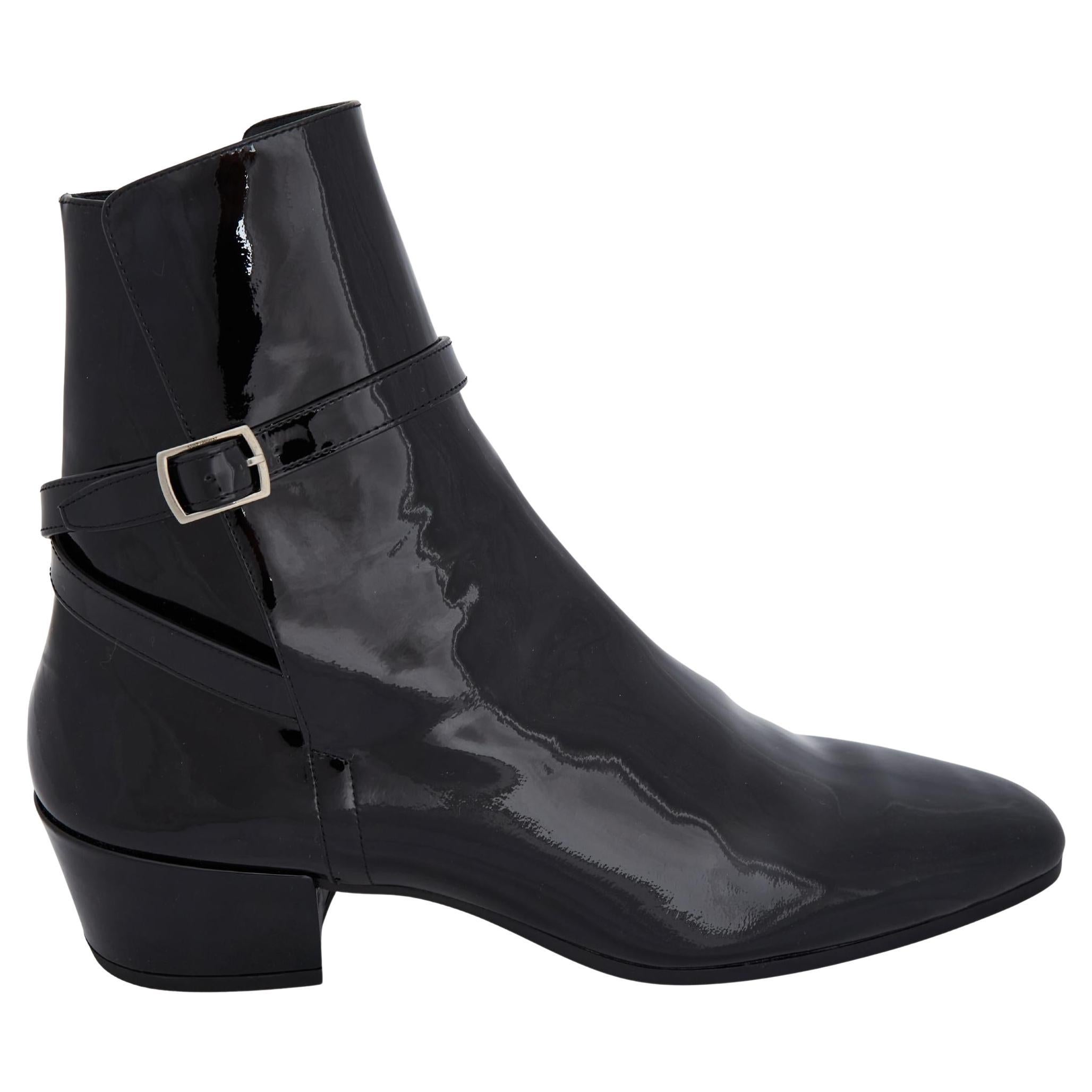 Saint Laurent Black Patent Clementi Ankle Boots (EU 38.5) 591992