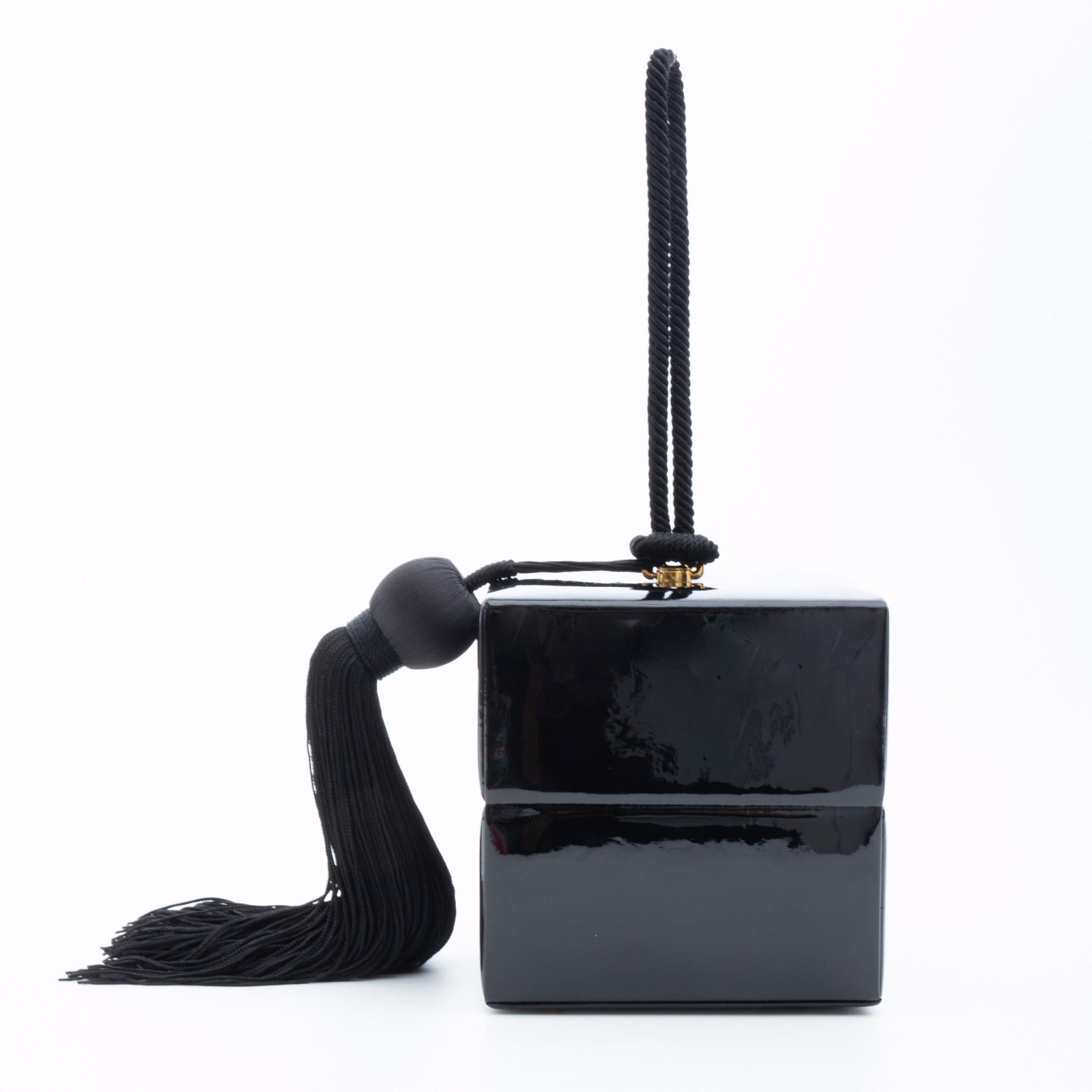 Saint Laurent Black Patent Cube Bag Wristlet For Sale 6