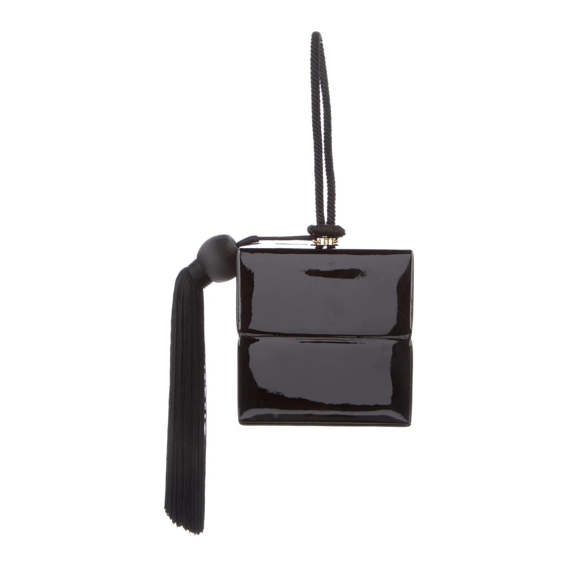Saint Laurent Black Patent Cube Bag Wristlet In Excellent Condition For Sale In Montreal, Quebec