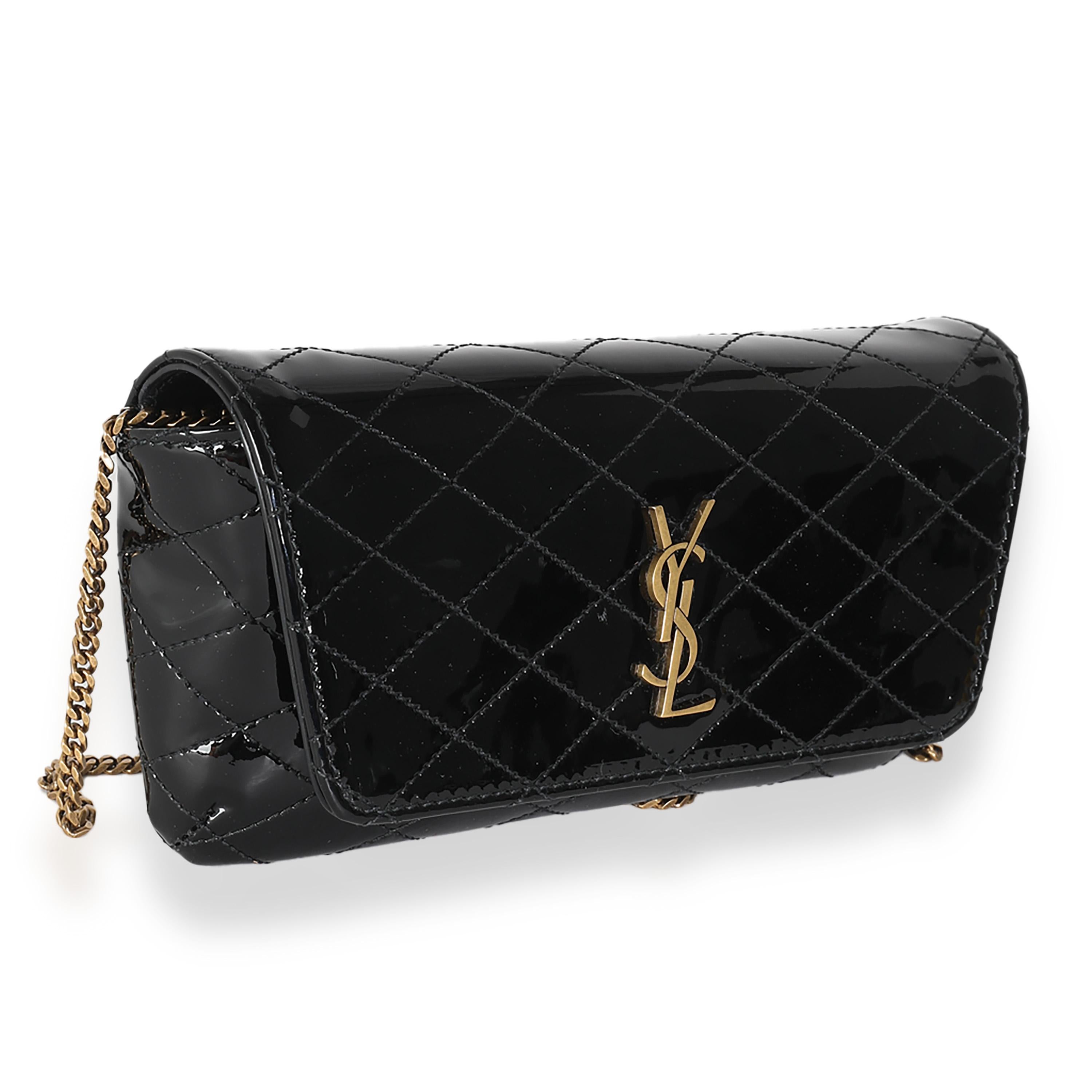Saint Laurent Black Patent Gaby Chain Phone Holder In Excellent Condition For Sale In New York, NY